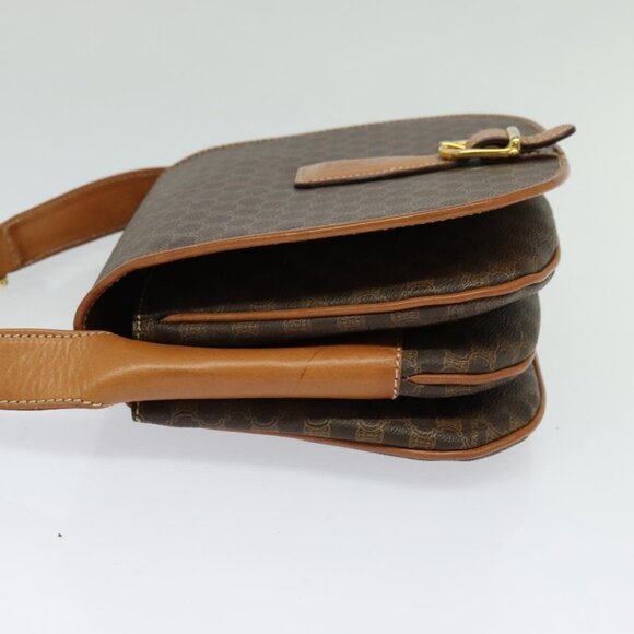 CELINE Macadam Canvas Shoulder Bag PVC Leather Brown Gold Auth 119835 - Picture 4 of 16